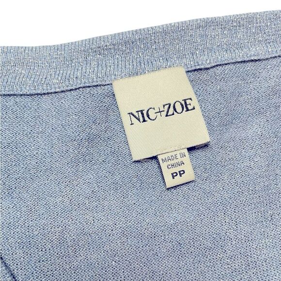 NIC+ZOE V Neck Long Sleeve Shimmer Sweater Tee Blue Size PP / Size 0P - Size 2P - Picture 7 of 8